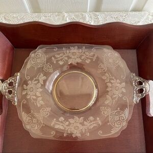 Vintage Cambridge Apple Blossom Yellow Handled Bon Bon 1930’s Serving Platter